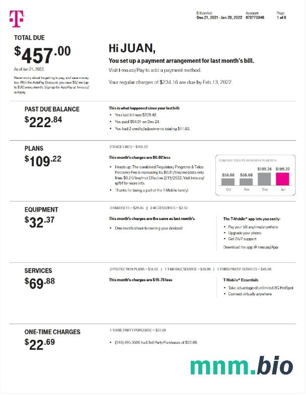 Holandia T-Mobile rachunek za media Word i PDF szablon